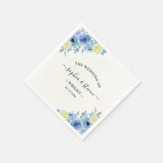Mediterranean Blue & Lemon Wedding Serviette (Ecke)