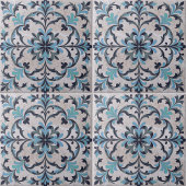 Mediterranean Blue Teal Antique Damask Flourish Fliese