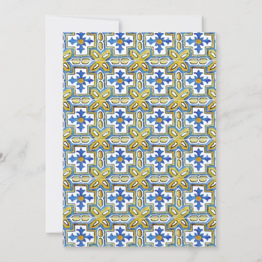 Mediterranean Blue Tile Citrus Lemon Wedding Einladung (Rückseite)
