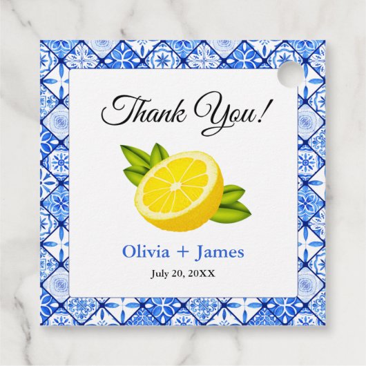 Mediterranean Blue Tile Lemon Vielen Dank für Ihre Geschenkanhänger (Rückseite)