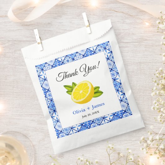 Mediterranean Blue Tile Lemon Vielen Dank für Ihre Geschenktütchen (Ausgeschnitten)