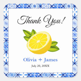 Mediterranean Blue Tile Lemon Vielen Dank für Ihre Quadratischer Aufkleber