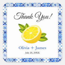 Mediterranean Blue Tile Lemon Vielen Dank für Ihre Quadratischer Aufkleber