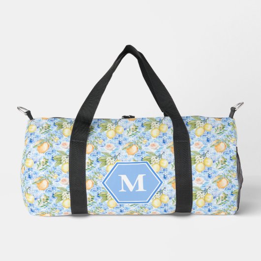 Mediterranean Blue Tile Limoncello Monogram Name Duffle Bag (Vorderseite)