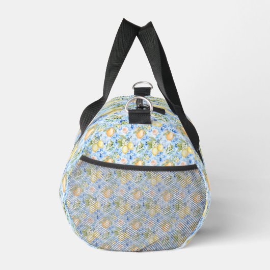 Mediterranean Blue Tile Limoncello Monogram Name Duffle Bag (Rechts)