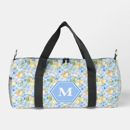 Mediterranean Blue Tile Limoncello Monogram Name Duffle Bag (Rückseite)