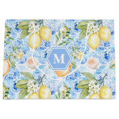 Mediterranean Blue Tile Limoncello Monogram Name Große Geschenktüte (Vorderseite)
