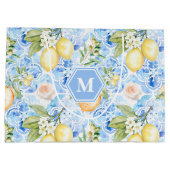 Mediterranean Blue Tile Limoncello Monogram Name Große Geschenktüte (Rückseite)