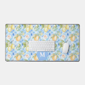 Mediterranean Blue Tile Limoncello Monogram Name Schreibtischunterlage (Tastatur & Maus)