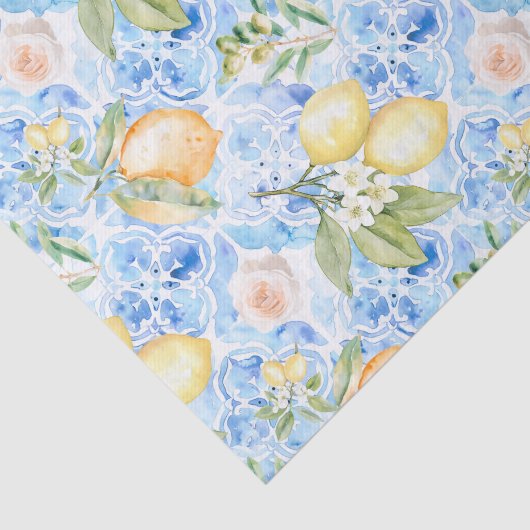 Mediterranean Blue Tile Limoncello Monogram Name Seidenpapier (Ausschnitt)