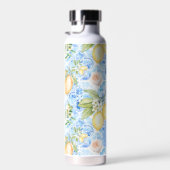 Mediterranean Blue Tile Limoncello Monogram Name Trinkflasche (Rechts)