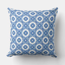 Mediterranean Blue Tile Throw Pillow Kissen