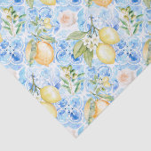 Mediterranean Blue Tile Yellow Lemon Watercolor Seidenpapier (Ausschnitt)