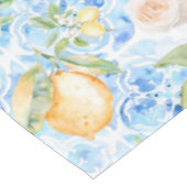 Mediterranean Blue Tile Yellow Lemon Watercolor Tischdecke (Schrägansicht)