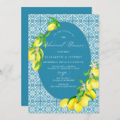 Mediterranean Blue Tiles Lemon Probe Dinner Einladung (Vorne/Hinten)
