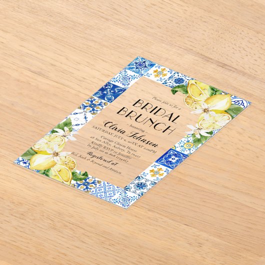 Mediterranean Blue Tiles Lemons Bridal Bunch Acryleinladungen (Ablage )