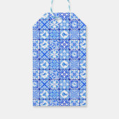 Mediterranean Blue Tiles Pink Flowers Disco Ball Geschenkanhänger (Rückseite)