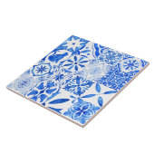 Mediterranean Blue White Tile Pattern Watercolor Fliese (Seite)
