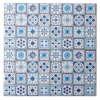 Mediterranean Blue White Tile Pattern Watercolor  Fliese