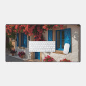 Mediterranean Blue Window Floral House Desk Mat Schreibtischunterlage (Tastatur & Maus)
