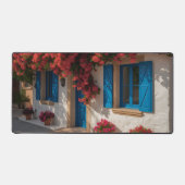 Mediterranean Blue Window Floral House Desk Mat Schreibtischunterlage (Vorderseite)