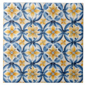 Mediterranean Blue & Yellow Floral Fliese (Vorderseite)