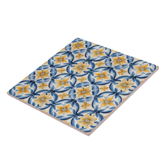 Mediterranean Blue & Yellow Floral Fliese (Seite)
