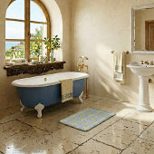 Mediterranean Blue & Yellow Lemon Tile Pattern Badematte