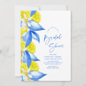 Mediterranean Blue Yellow Lemons Bridal Shower Einladung (Vorderseite)