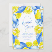 Mediterranean Blue Yellow Lemons Bridal Shower Einladung (Vorderseite)