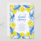 Mediterranean Blue Yellow Lemons Bridal Shower Einladung (Vorderseite)