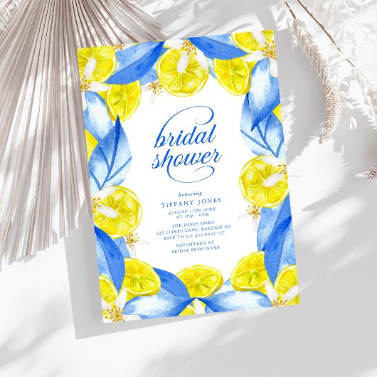 Mediterranean Blue Yellow Lemons Bridal Shower Einladung