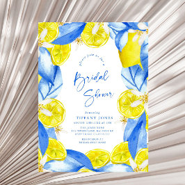 Mediterranean Blue Yellow Lemons Bridal Shower Einladung