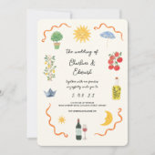 Mediterranean Boho Illustrated Wedding Einladung (Vorderseite)