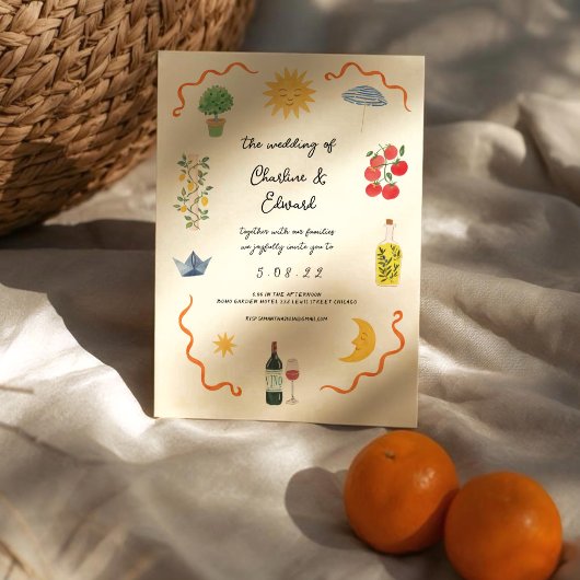Mediterranean Boho Illustrated Wedding Einladung