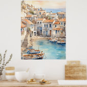 Mediterranean boho watercolor village poster (Küche)