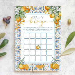 Mediterranean Citrus Baby Shower | Baby Bingo Game Hinweiskarte