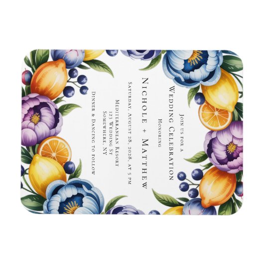 Mediterranean Citrus Bouquet Wedding Magnet (Horizontal)