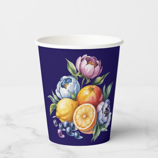 Mediterranean Citrus Bouquet Wedding Pappbecher (Rückseite)