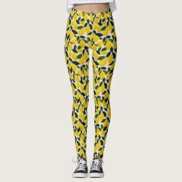 Mediterranean Citrus Fruit Lemons Pattern Summer Leggings