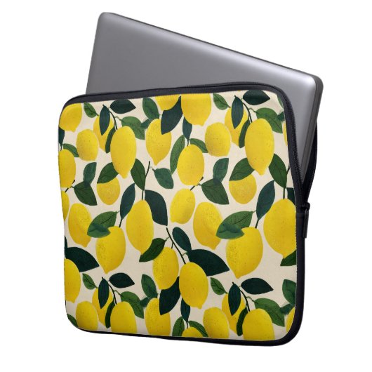 Mediterranean Citrus Fruit Pattern Yellow Lemons Laptopschutzhülle (Vorderseite Links)