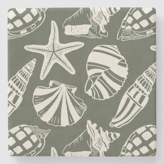 Mediterranean Coastal Seashell Toile Ionian Olive Steinuntersetzer (Vorderseite)