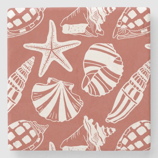 Mediterranean Coastal Seashell Toile Terracotta Steinuntersetzer (Vorderseite)