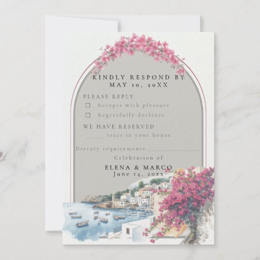 Mediterranean Coastal Wedding RSVP Card – Response Einladung (Vorderseite)