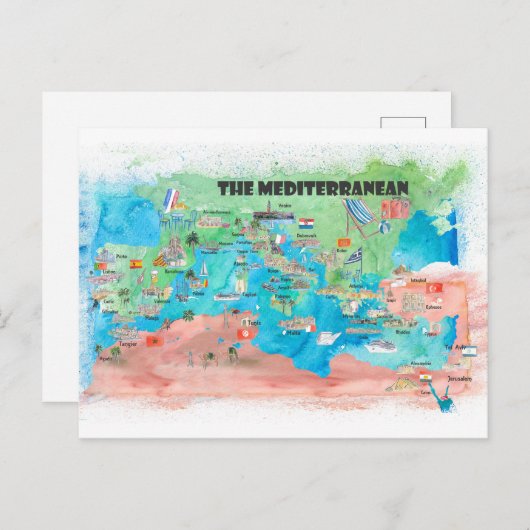 Mediterranean Cruvel Poster Spanien Italien Postkarte (Vorne/Hinten)