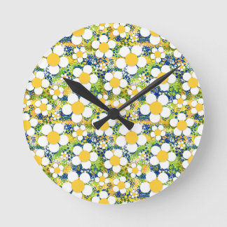 Mediterranean Daisy Blue Yellow and White Runde Wanduhr
