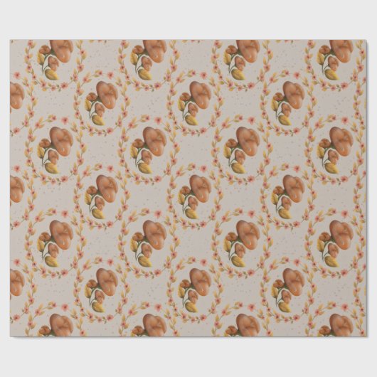 Mediterranean floral wreath pattern warm orange le geschenkpapier (Flach)