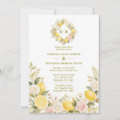 Mediterranean Flowers and Lemons Wedding Photo Einladung (Vorderseite)