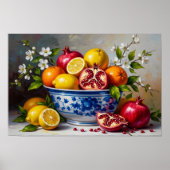 Mediterranean Fruit Bowl Still Life Oil Painting  Poster (Vorne)