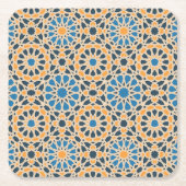 Mediterranean Geometric Tile & Orange Pattern Rechteckiger Pappuntersetzer (Vorderseite)